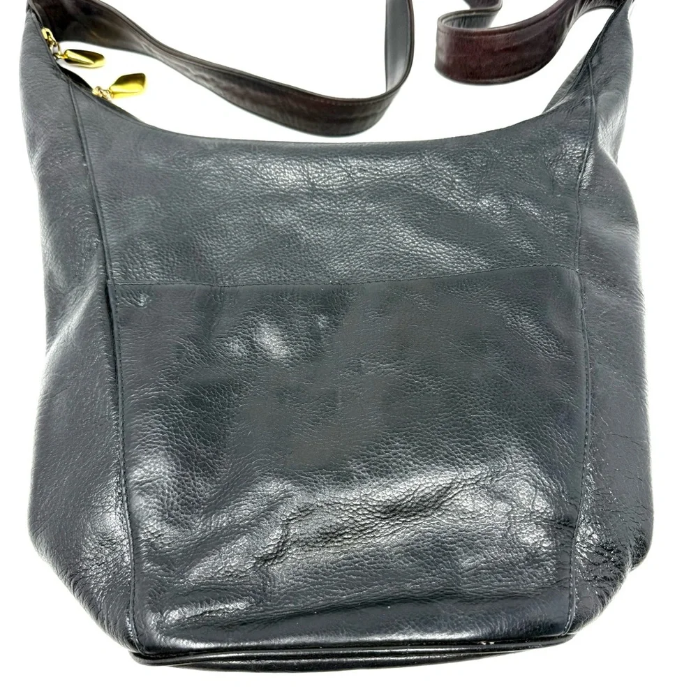 Carlos D'Santi Women's Black Pebbled Leather Bag Hobo Crossbody Style Medium‎